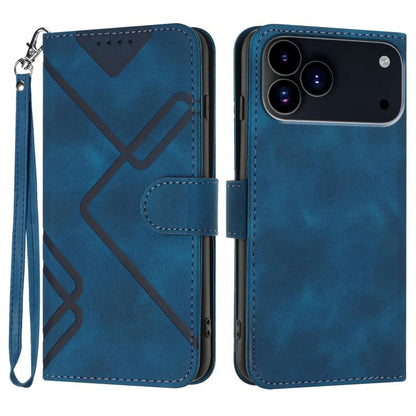 For iPhone 17 Pro Line Pattern Skin Feel Leather Phone Case(Royal Blue) - iPhone 17 Pro Cases by buy2fix | Online Shopping UK | buy2fix