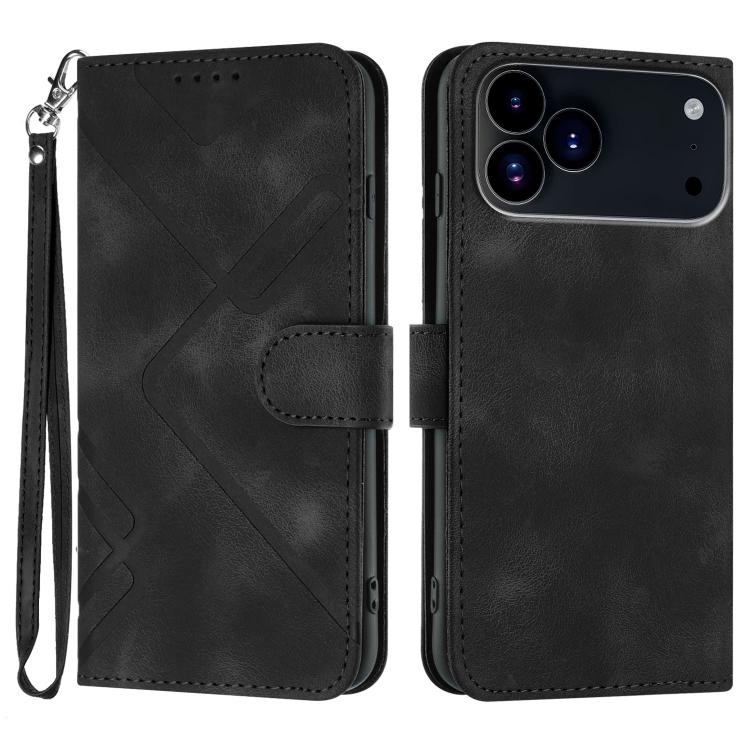 For iPhone 17 Pro Line Pattern Skin Feel Leather Phone Case(Black) - iPhone 17 Pro Cases by buy2fix | Online Shopping UK | buy2fix
