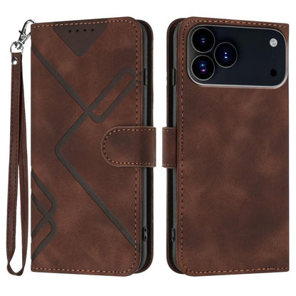 For iPhone 17 Pro Line Pattern Skin Feel Leather Phone Case(Coffee) - iPhone 17 Pro Cases by buy2fix | Online Shopping UK | buy2fix