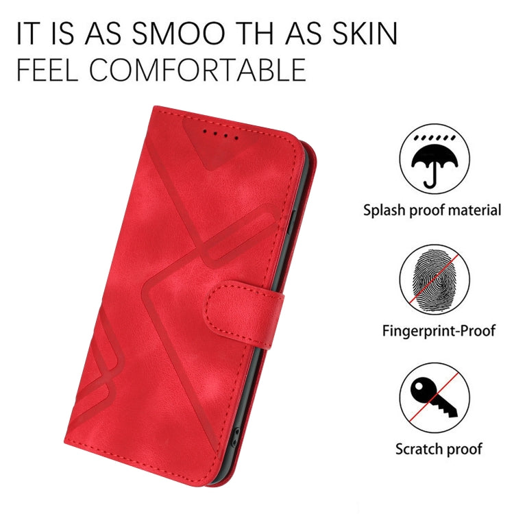 For OnePlus 12 Line Pattern Skin Feel Leather Phone Case(Red) - OnePlus Cases by buy2fix | Online Shopping UK | buy2fix