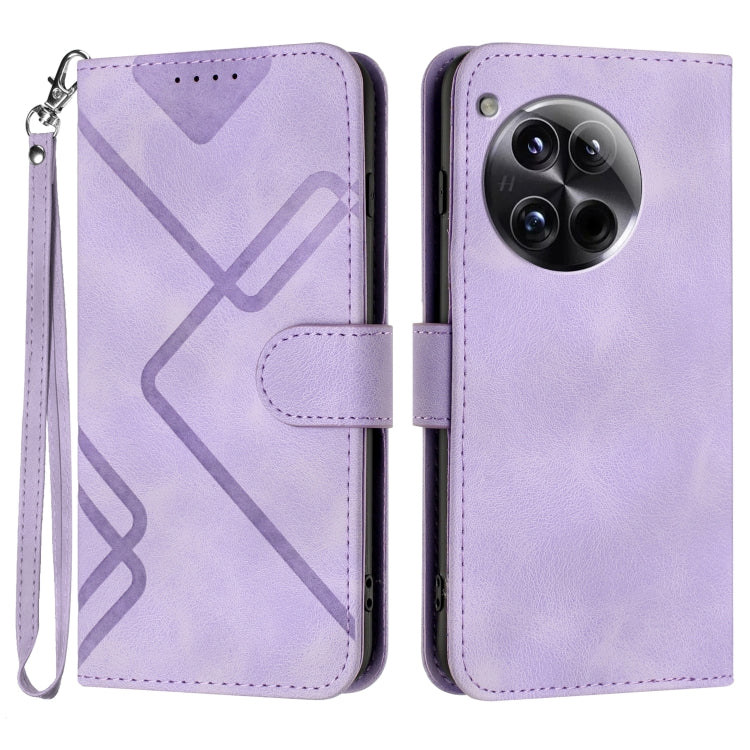 For OnePlus 12 Line Pattern Skin Feel Leather Phone Case(Light Purple) - OnePlus Cases by buy2fix | Online Shopping UK | buy2fix