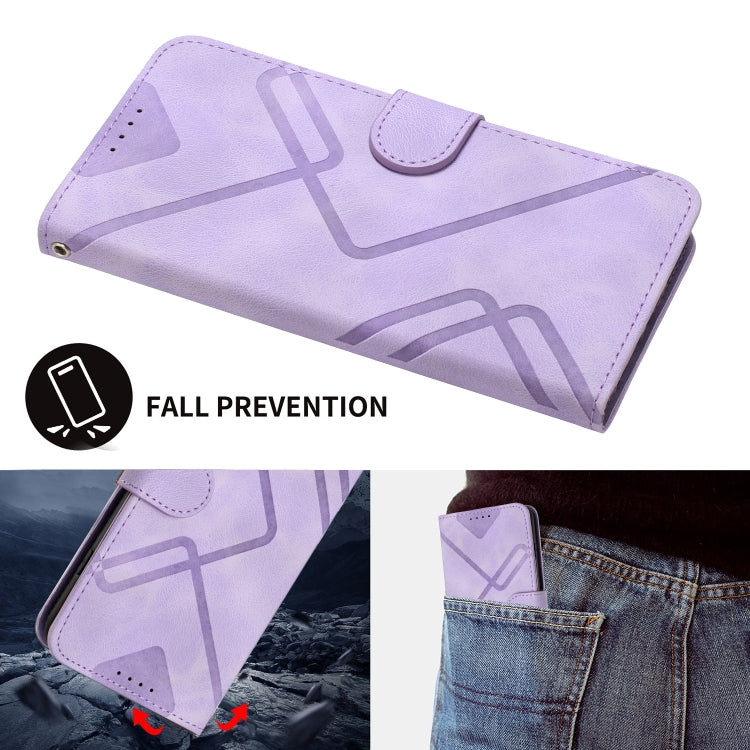 For OnePlus 12 Line Pattern Skin Feel Leather Phone Case(Light Purple) - OnePlus Cases by buy2fix | Online Shopping UK | buy2fix