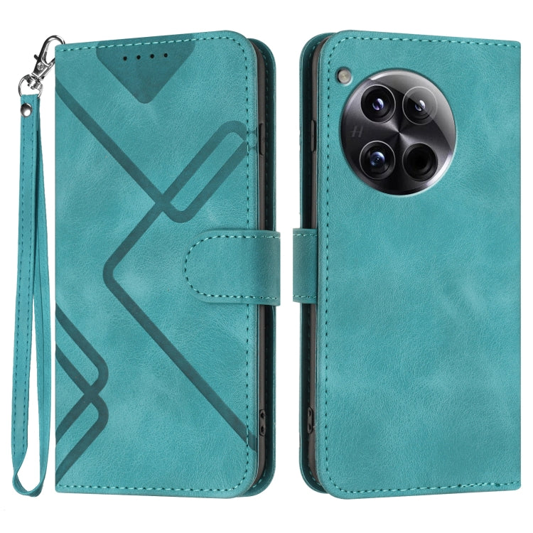 For OnePlus 12 Line Pattern Skin Feel Leather Phone Case(Light Blue) - OnePlus Cases by buy2fix | Online Shopping UK | buy2fix