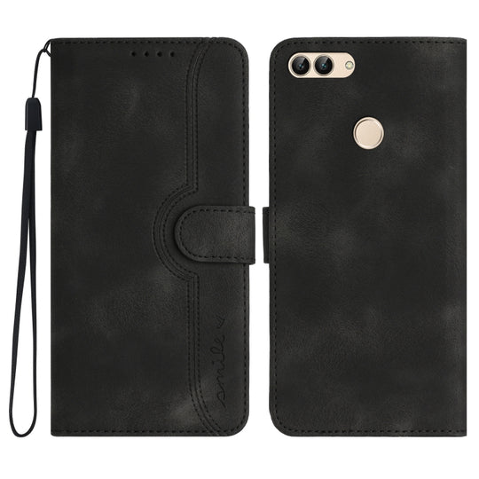 For Huawei P smart  Heart Pattern Skin Feel Leather Phone Case(Black)