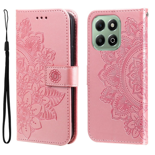 For Honor X6b 4G / X6c 4G / X5b / X5b Plus Seven-petal Flowers Embossing Leather Phone Case(Rose Gold)