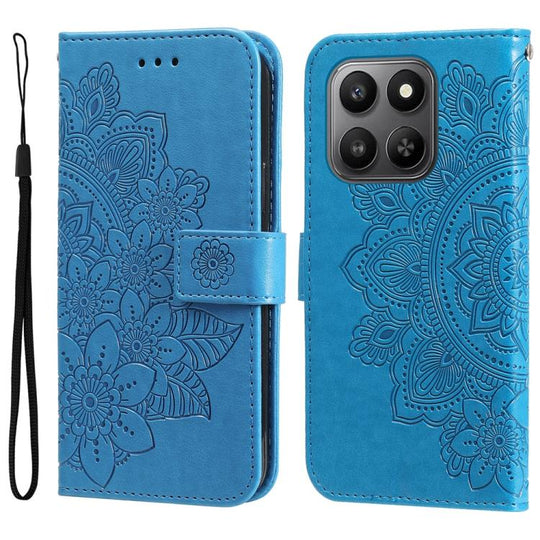 For Honor 400 Smart 5G / X7d 4G / Play 10T 5G Seven-petal Flowers Embossing Leather Phone Case(Blue)