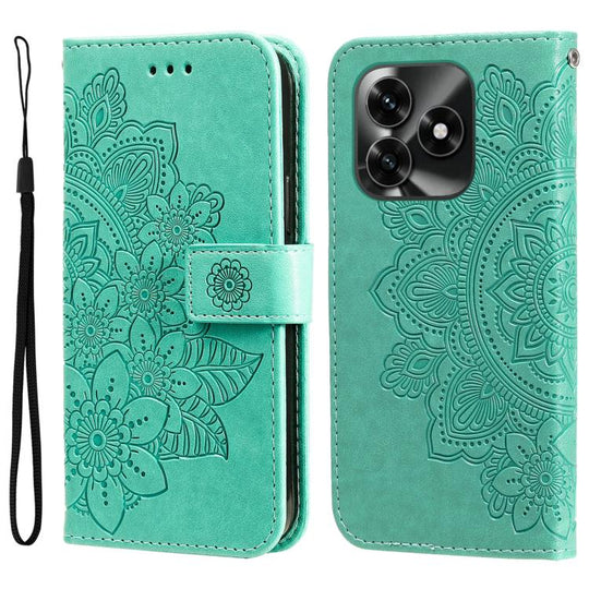 For Honor X5c Plus Seven-petal Flowers Embossing Leather Phone Case(Green)