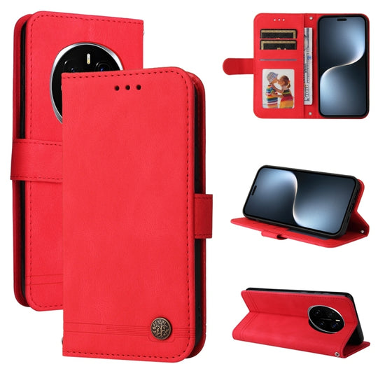 For Honor Magic7 Pro Skin Feel Life Tree Metal Button Leather Phone Case(Red)
