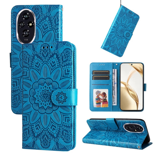 For Honor 200 Embossed Sunflower Leather Phone Case(Blue)