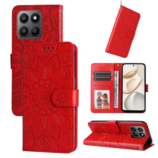 For Honor 400 Smart 5G / X7d 4G / Play 10T 5G Embossed Sunflower Leather Phone Case(Red)