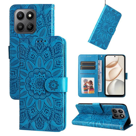 For Honor 400 Smart 5G / X7d 4G / Play 10T 5G Embossed Sunflower Leather Phone Case(Blue)