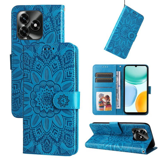 For Honor X5c Plus Embossed Sunflower Leather Phone Case(Blue)