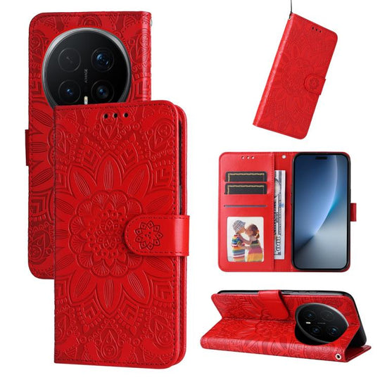 For Honor Magic8 Pro Embossed Sunflower Leather Phone Case(Red)