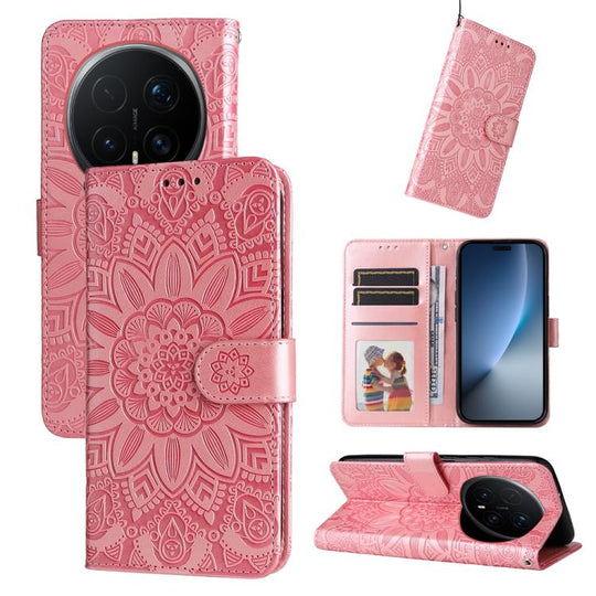 For Honor Magic8 Pro Embossed Sunflower Leather Phone Case(Rose Gold)