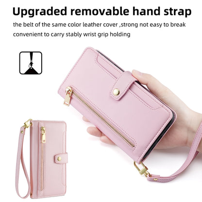 For Samsung Galaxy S23 5G Sheep Texture Cross-body Zipper Wallet Leather Phone Case(Pink) - Galaxy S23 5G Cases by buy2fix | Online Shopping UK | buy2fix