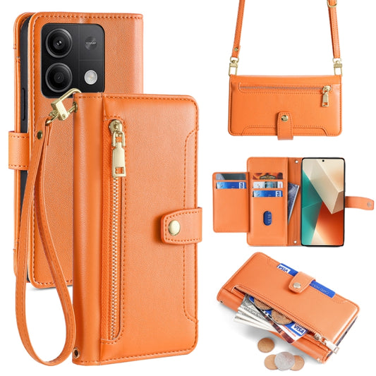 For Xiaomi Redmi Note 13 5G Sheep Texture Cross-body Zipper Wallet Leather Phone Case(Orange) - Note 13 Cases by buy2fix | Online Shopping UK | buy2fix