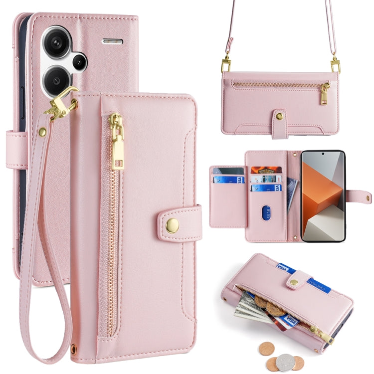 For Xiaomi Redmi Note 13 Pro+ 5G Sheep Texture Cross-body Zipper Wallet Leather Phone Case(Pink) - Note 13 Pro+ Cases by buy2fix | Online Shopping UK | buy2fix