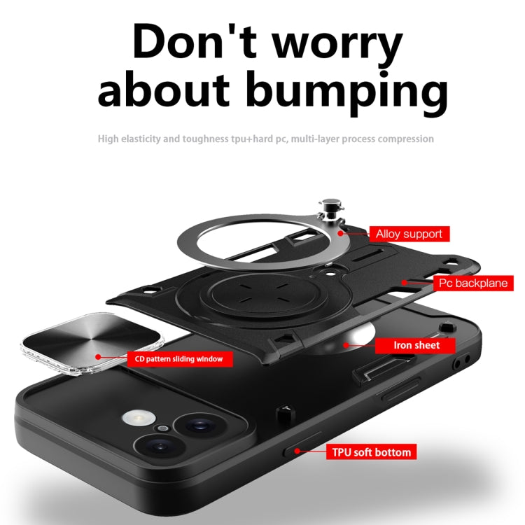 For iPhone 16 Plus CD Texture Sliding Camshield Magnetic Holder Phone Case(Silver) by buy2fix