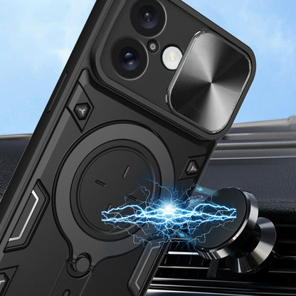 For iPhone 16 Plus CD Texture Sliding Camshield Magnetic Holder Phone Case(Silver) by buy2fix