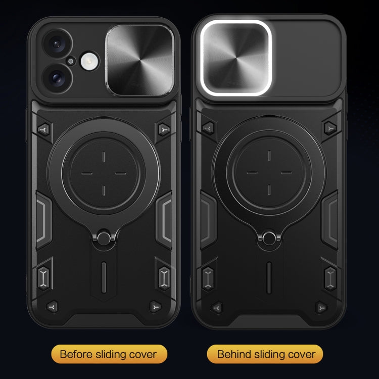 For iPhone 16 Plus CD Texture Sliding Camshield Magnetic Holder Phone Case(Silver) by buy2fix