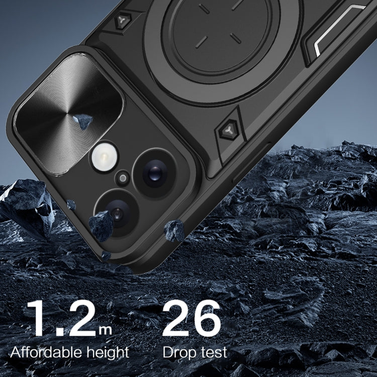 For iPhone 16 Plus CD Texture Sliding Camshield Magnetic Holder Phone Case(Silver) by buy2fix