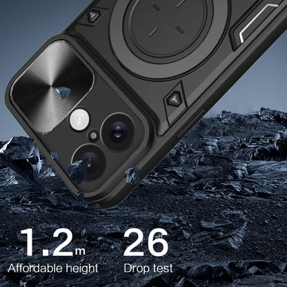 For iPhone 16 Plus CD Texture Sliding Camshield Magnetic Holder Phone Case(Silver) by buy2fix