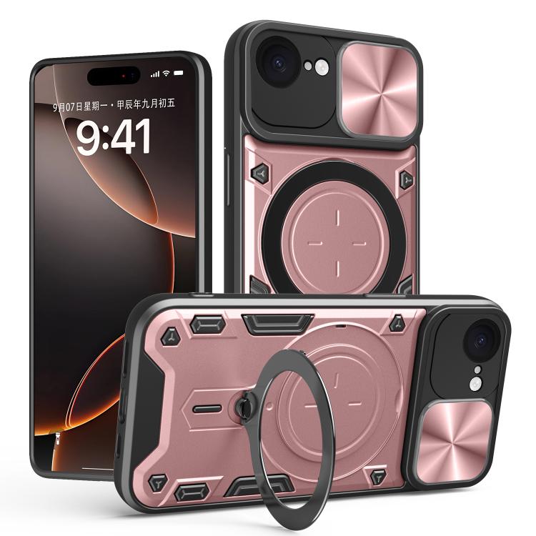 For iPhone 16e CD Texture Sliding Camshield Magnetic Holder Phone Case(Pink) - iPhone 16e Cases by buy2fix | Online Shopping UK | buy2fix