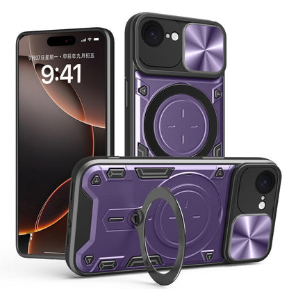For iPhone 16e CD Texture Sliding Camshield Magnetic Holder Phone Case(Purple) - iPhone 16e Cases by buy2fix | Online Shopping UK | buy2fix