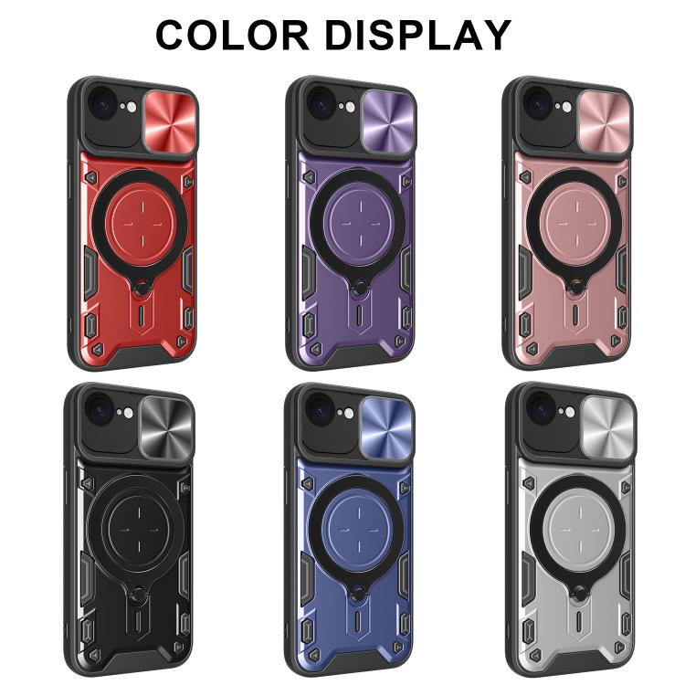 For iPhone 16e CD Texture Sliding Camshield Magnetic Holder Phone Case(Purple) - iPhone 16e Cases by buy2fix | Online Shopping UK | buy2fix