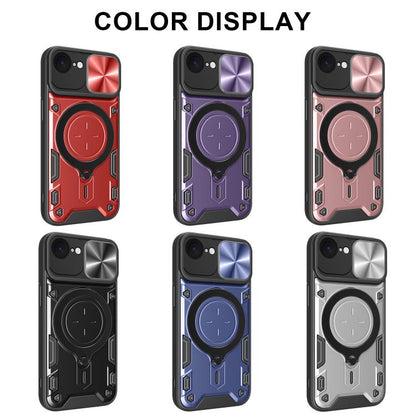 For iPhone 16e CD Texture Sliding Camshield Magnetic Holder Phone Case(Purple) - iPhone 16e Cases by buy2fix | Online Shopping UK | buy2fix
