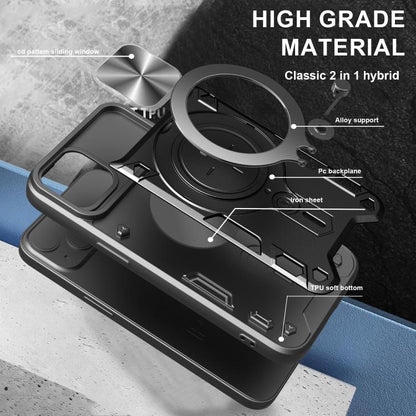 For iPhone 16e CD Texture Sliding Camshield Magnetic Holder Phone Case(Purple) - iPhone 16e Cases by buy2fix | Online Shopping UK | buy2fix