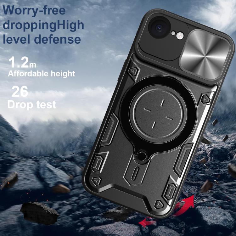 For iPhone 16e CD Texture Sliding Camshield Magnetic Holder Phone Case(Purple) - iPhone 16e Cases by buy2fix | Online Shopping UK | buy2fix