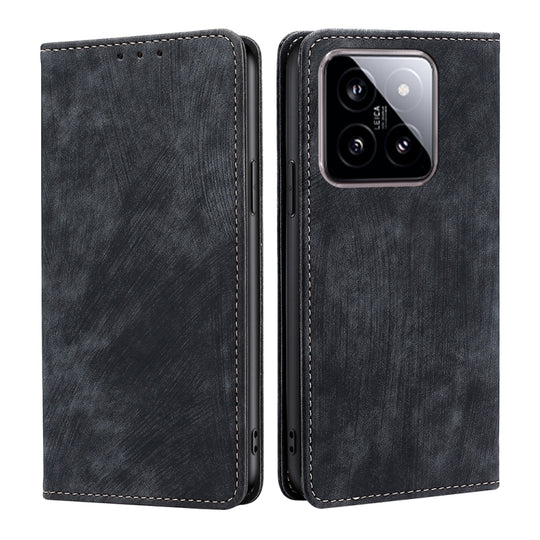For Xiaomi 14 RFID Anti-theft Brush Magnetic Leather Phone Case(Black)