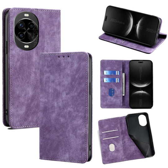 For Huawei nova 14 Pro 5G RFID Anti-theft Brush Magnetic Leather Phone Case(Purple)