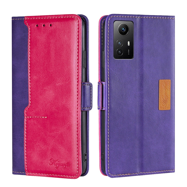 For Xiaomi Redmi Note 12S 4G Contrast Color Side Buckle Leather Phone Case(Purple + Rose Red) by buy2fix