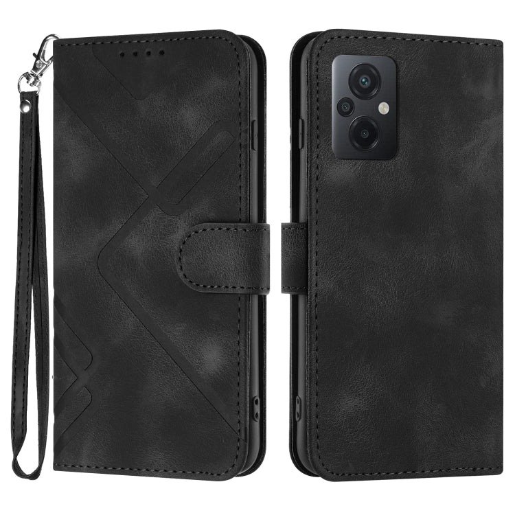 For Xiaomi Poco M5 Line Pattern Skin Feel Leather Phone Case(Black) - Xiaomi Cases by buy2fix | Online Shopping UK | buy2fix