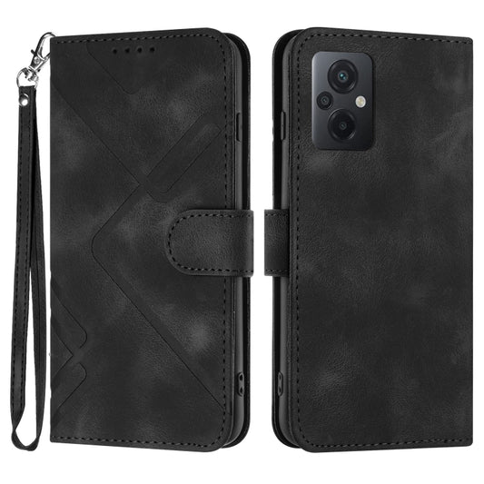 For Xiaomi Poco M5 Line Pattern Skin Feel Leather Phone Case(Black) - Xiaomi Cases by buy2fix | Online Shopping UK | buy2fix