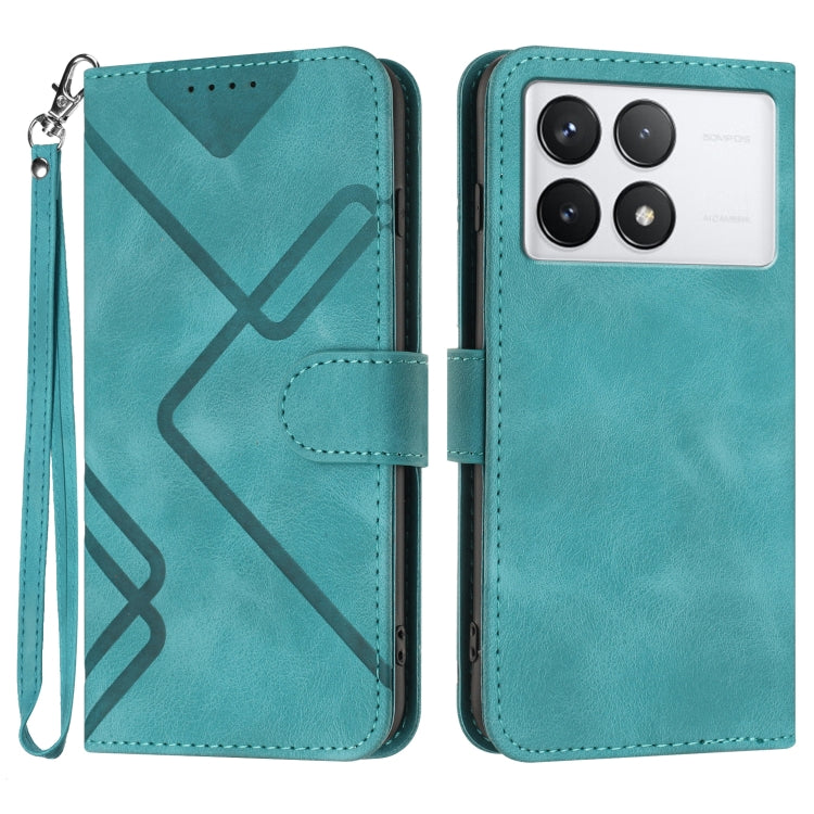 For Xiaomi Redmi K70 Line Pattern Skin Feel Leather Phone Case(Light Blue) - K70 Cases by buy2fix | Online Shopping UK | buy2fix