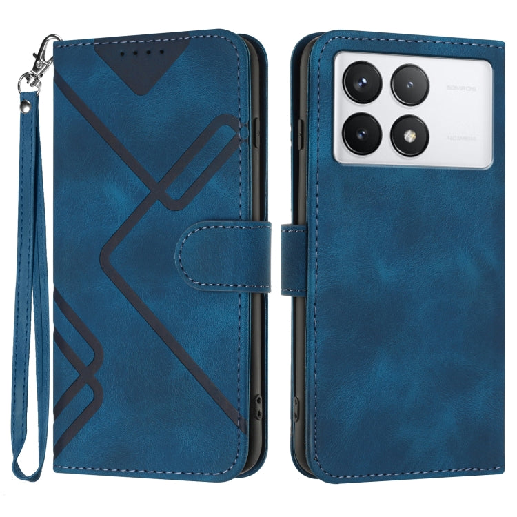 For Xiaomi Redmi K70E Line Pattern Skin Feel Leather Phone Case(Royal Blue) - K70E Cases by buy2fix | Online Shopping UK | buy2fix