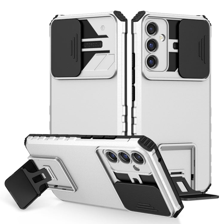 For Samsung Galaxy A34 5G Stereoscopic Holder Sliding Camshield Phone Case(White) - Galaxy Phone Cases by buy2fix | Online Shopping UK | buy2fix