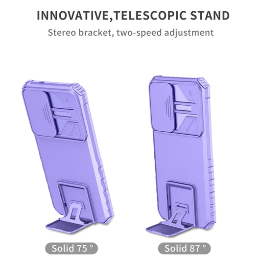 For Samsung Galaxy S24 5G Stereoscopic Holder Sliding Camshield Phone Case(Purple) by buy2fix
