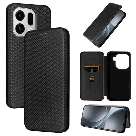For OPPO Find X9 Carbon Fiber Texture Flip Leather Phone Case(Black)