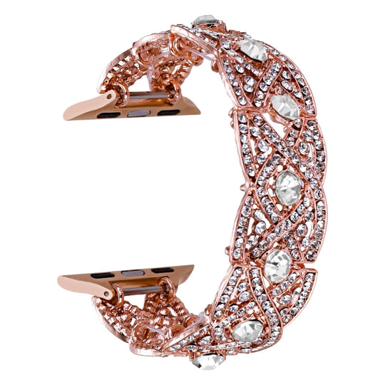 Diamonds Twist Metal Watch Band For Apple Watch 9 41mm(Rose Gold White)