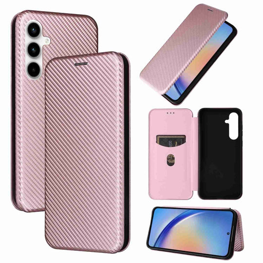 For Samsung Galaxy A35 5G Carbon Fiber Texture Flip Leather Phone Case(Pink)