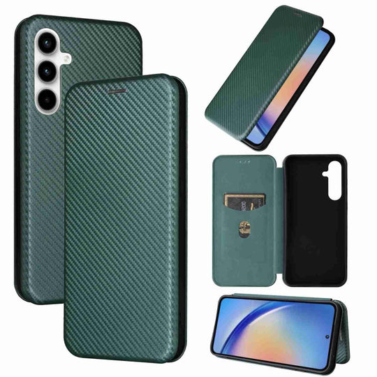 For Samsung Galaxy A35 5G Carbon Fiber Texture Flip Leather Phone Case(Green)