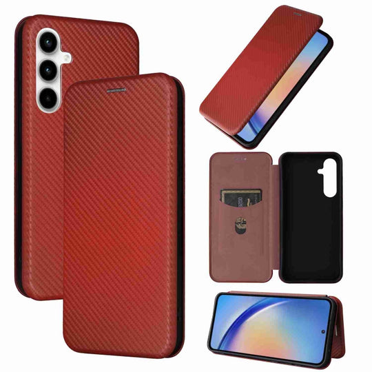 For Samsung Galaxy A35 5G Carbon Fiber Texture Flip Leather Phone Case(Brown)