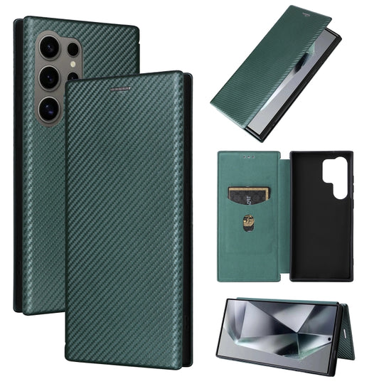 For Samsung Galaxy S24 Ultra 5G Carbon Fiber Texture Flip Leather Phone Case(Green)