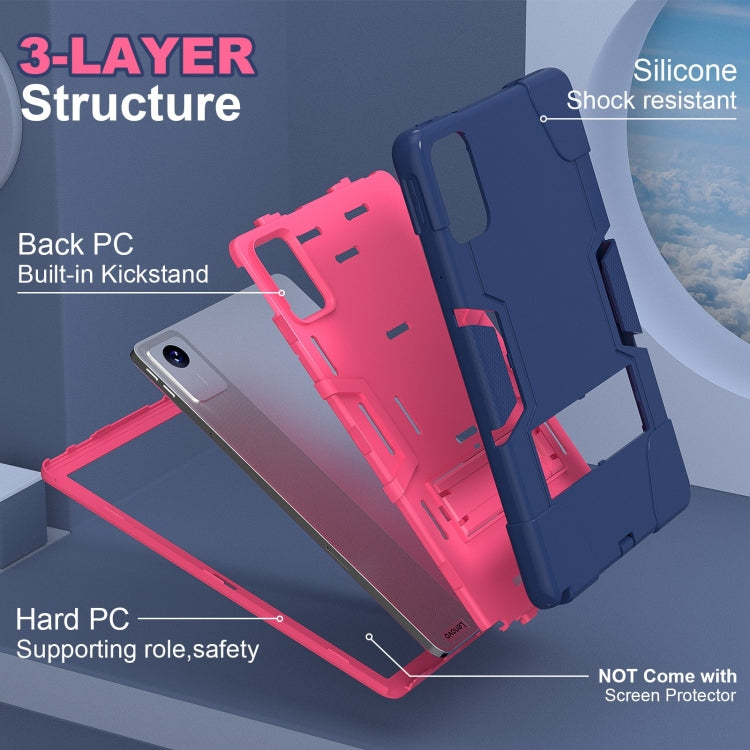 For Lenovo Tab M11/ Xiaoxin Pad 11 2024 Contrast Color Silicone Hybrid PC Tablet Case with Holder(Navy Blue Rose Red) - Lenovo by buy2fix | Online Shopping UK | buy2fix