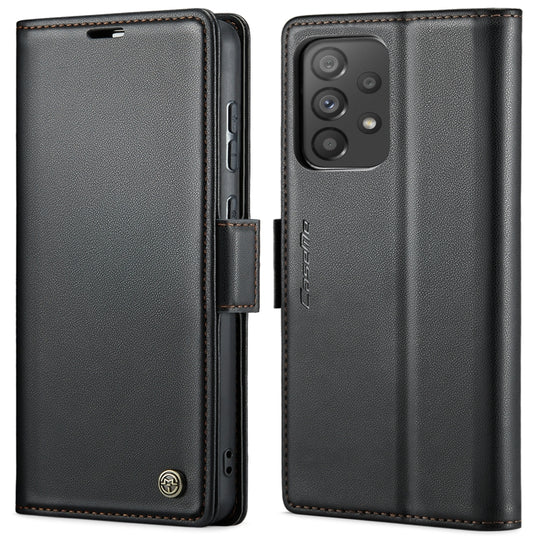 For Samsung Galaxy A73 5G CaseMe 023 Butterfly Buckle Litchi Texture RFID Anti-theft Leather Phone Case(Black)