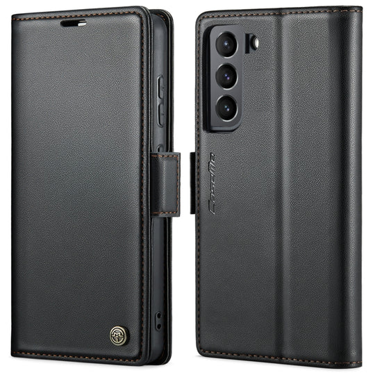 For Samsung Galaxy S22 5G CaseMe 023 Butterfly Buckle Litchi Texture RFID Anti-theft Leather Phone Case(Black)
